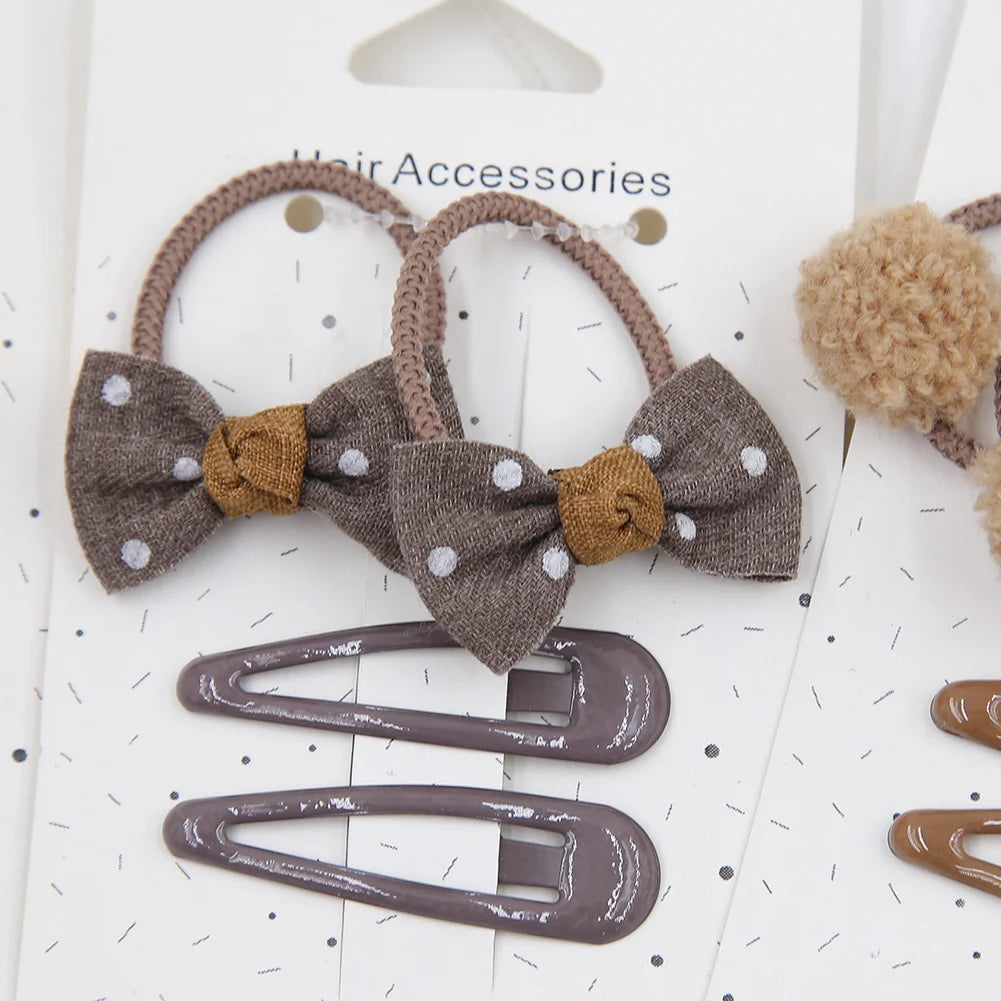 5Sets/Group Simple Sweet Lovely Simple Hair Ties Rubber Band with Drop BB Hair Clips Set Hair Accessories for Kids Girls