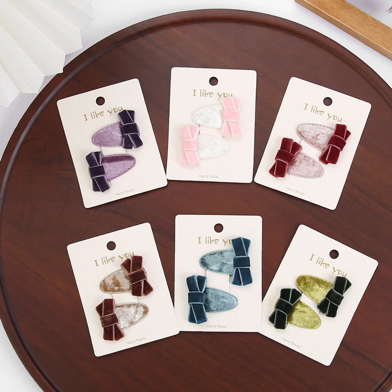 Mini Velvet Bow Snap Hair Clips for Kids — Pack of 2