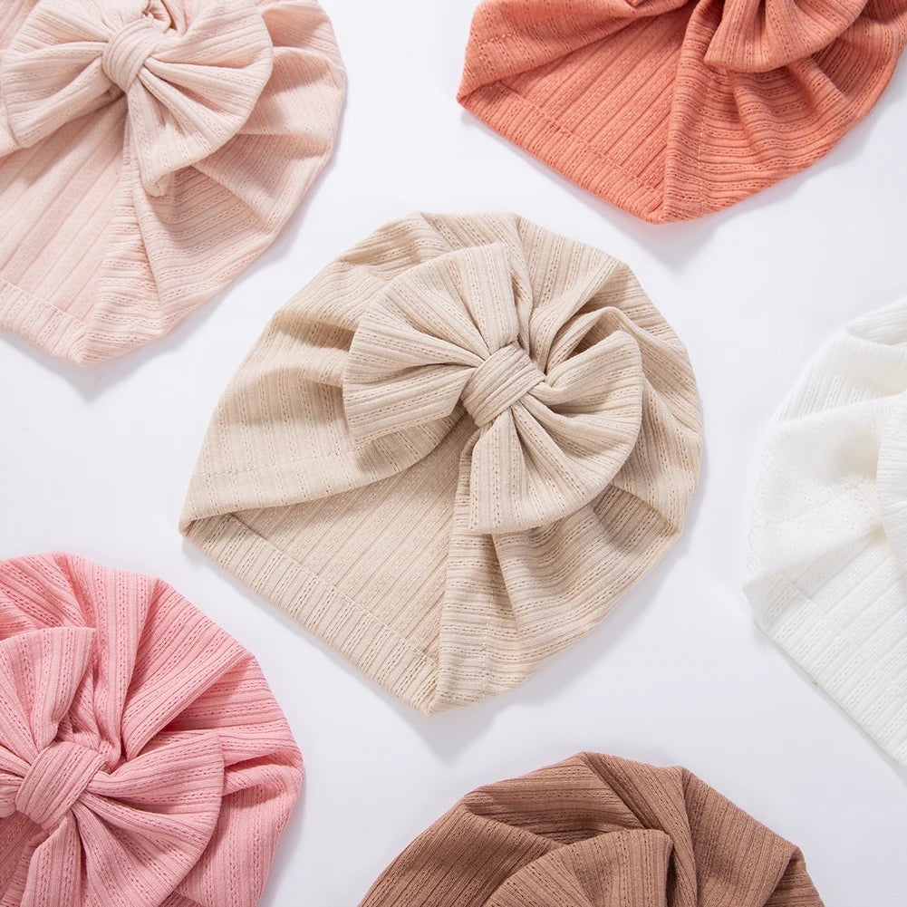 Baby Turban Bow Beanie Hat — Soft Cotton, 0–3Y