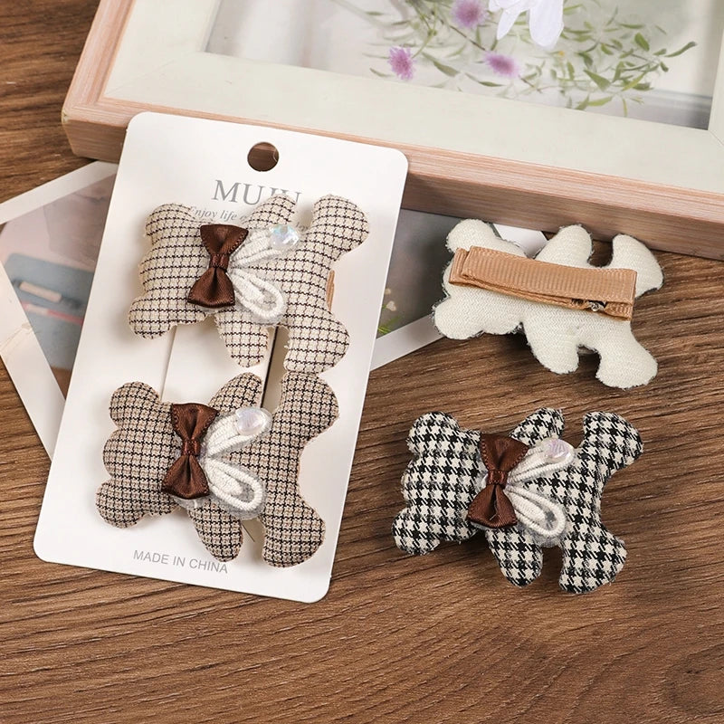 Coffee Bear Bow Hair Clips for Kids – Premium Fabric Fringe Clips (2-Pack)