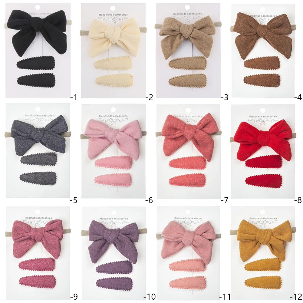 Fancy Fashion Custom Newborn Latest Headband Set Faux Cashmere Big Bow Hair Clips Set Lady Girl Sweet Princess Accessories