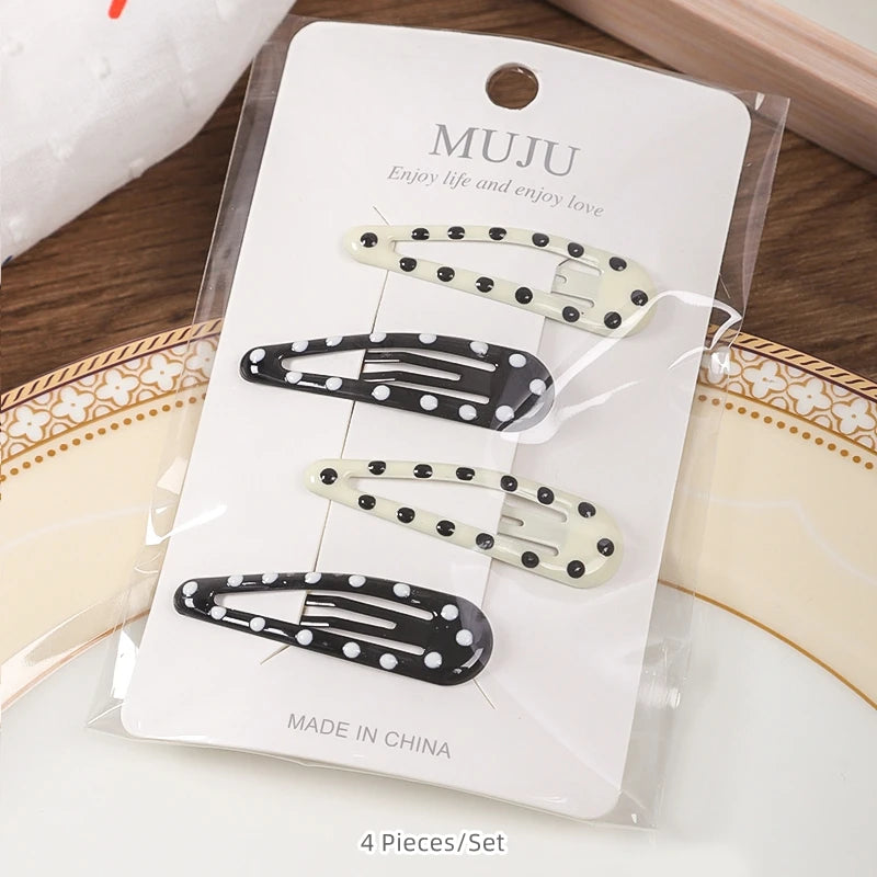 Polka Dot BB Hair Clips – Metal Star Hairpins for Girls (4-Pack)