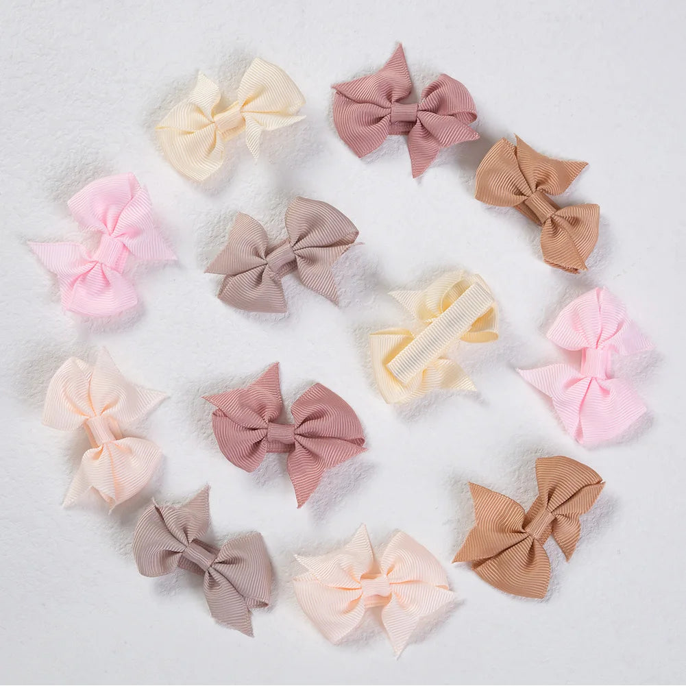 Mini Macaron Ribbon Hair Bow Clips — Baby Girls, Pastel