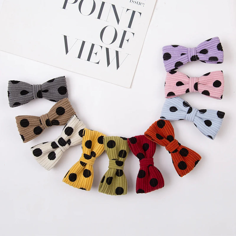 Corduroy Dot Bow Hair Clips for Girls — Handmade Snap