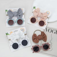 Kids Bear Sunglasses Headbands Sets Beach Waffle Bowknot Hairband Glasses Combination Cute Baby Photography  Accessories