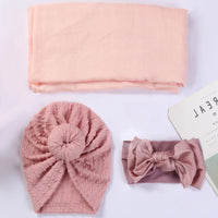 3Pcs Baby Bamboo Cotton Swaddle Blanket Nylon Headband Knit Turbans for Children Brand New Polyester Cotton With Packing Box