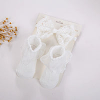 White Christening Lace Headband & Ruffle Socks Set — 3 Piece