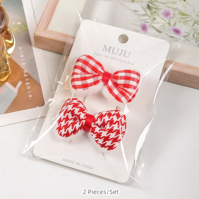 Red New Year Bow & Butterfly Hair Clips for Kids – Festive Metal Hairpins (2-Pack)