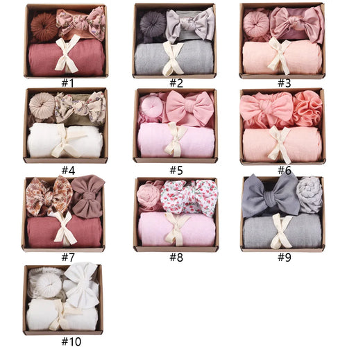 3Pcs Baby Bamboo Cotton Swaddle Blanket Nylon Headband Knit Turbans for Children Brand New Polyester Cotton With Packing Box