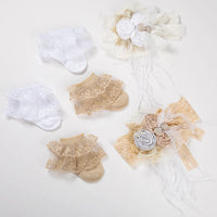 New Arrive White Lace Socks and Headband Set Baby White Headband for Baptism Princess Hair Accessories