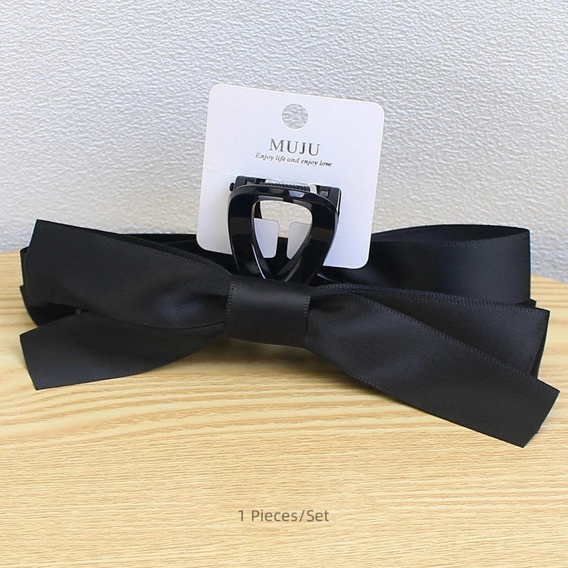 17cm Hepburn Style Black Bow Hair Claw Female Large Size Hair Clip Back Head  Hair Claw Clip for Women