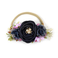 Nylon Headband Matching Satin Burn Flowers Vintage Style Hair Band Flower Crown Headband for Infant