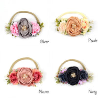 Nylon Headband Matching Satin Burn Flowers Vintage Style Hair Band Flower Crown Headband for Infant