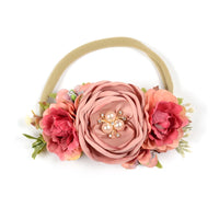 Nylon Headband Matching Satin Burn Flowers Vintage Style Hair Band Flower Crown Headband for Infant