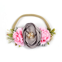 Nylon Headband Matching Satin Burn Flowers Vintage Style Hair Band Flower Crown Headband for Infant