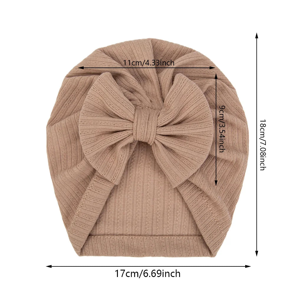 Baby Turban Bow Beanie Hat — Soft Cotton, 0–3Y