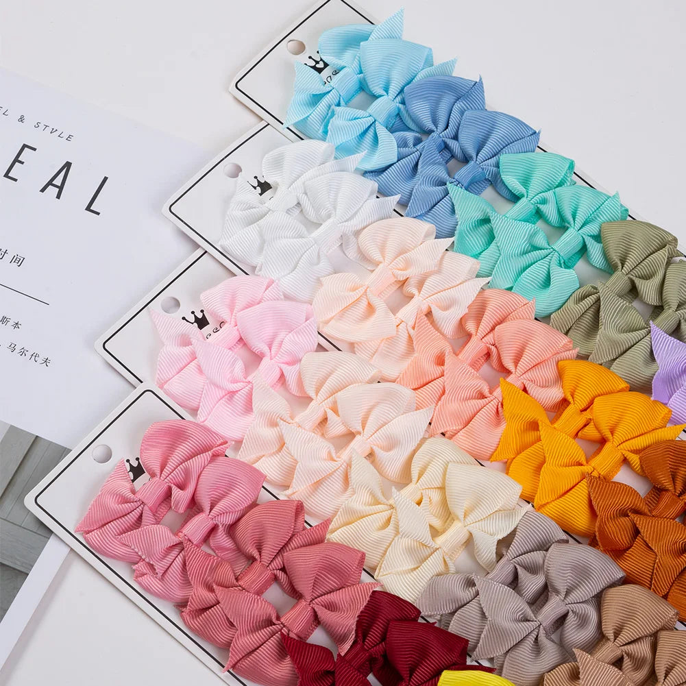 Mini Macaron Ribbon Hair Bow Clips — Baby Girls, Pastel