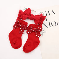Christmas New Year Red Bow Headbands Set With Super Soft Cotton Knitted Socks for Babies and Sweet Girls Wholesale