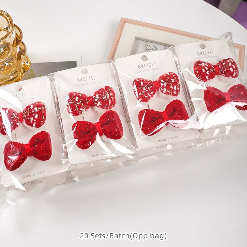 Red New Year Bow & Butterfly Hair Clips for Kids – Festive Metal Hairpins (2-Pack)