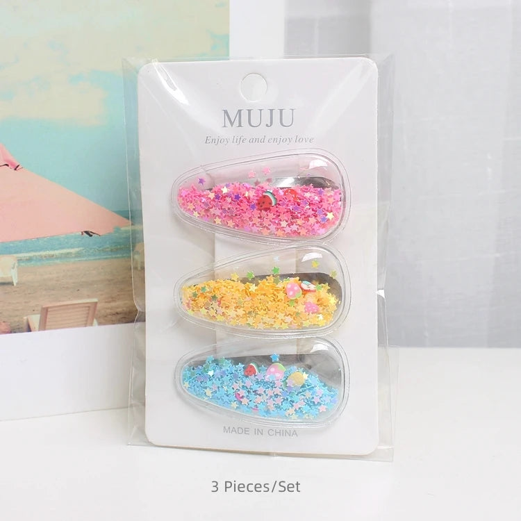 Quicksand Glitter BB Hair Clips for Girls – Gradient Sequin Side Bangs Clips (3-Piece Set)