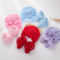 2Pcs/Set Solid Cotton Big Bow Hat Baby Kids Soft Comfortable Turban with Flower Socks Head Wraps Toddler Accessories