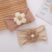 Baby Girls Elastics Headwraps Soft Nylon Latte Flower Cable Knit Headbands Bow Knot Daisy Hairbands for Toddlers