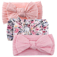 3Pcs/Set Braided Jacquard Floral Printed Soft Nylon Headband High Stretch Hairband Hair Bows Baby Girls Princess Hair Band