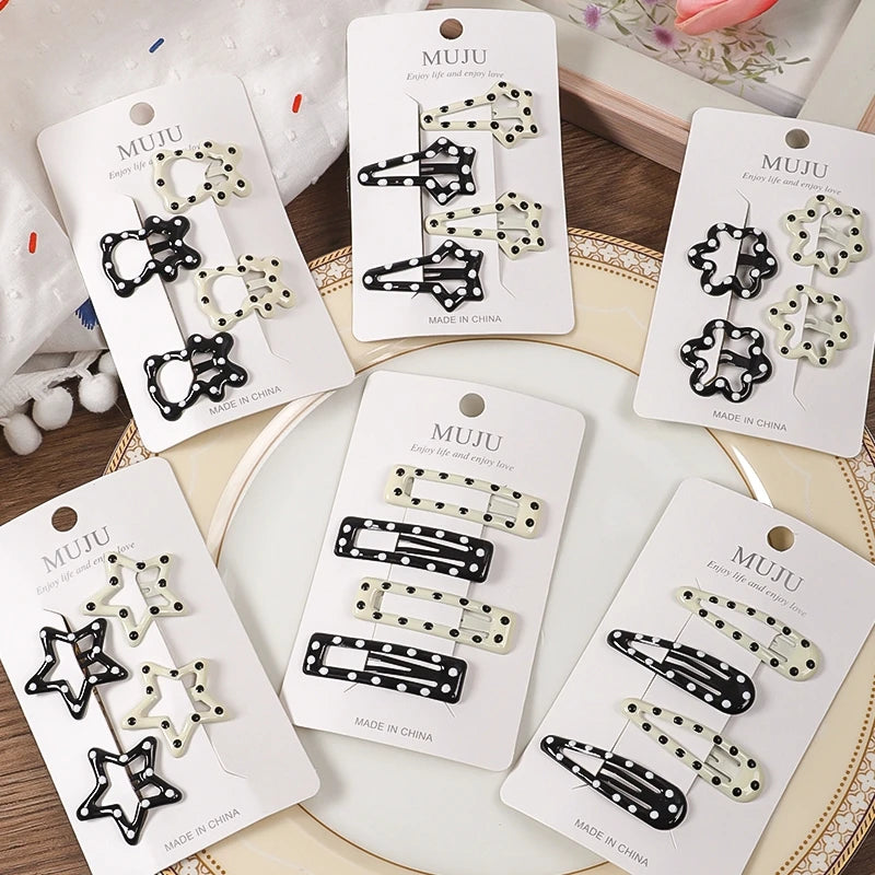 Polka Dot BB Hair Clips – Metal Star Hairpins for Girls (4-Pack)