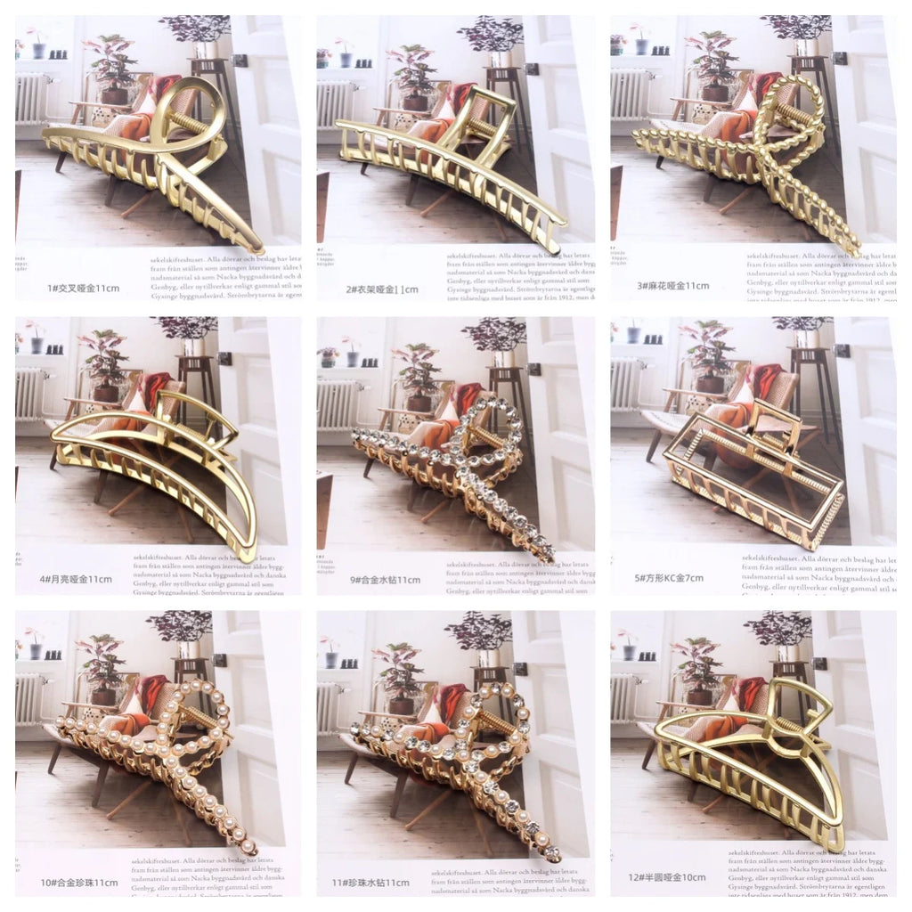 Korean Gold Alloy Hair Claw Clips for Women – Temperament Pastel Rectangle Claws (10–11cm)