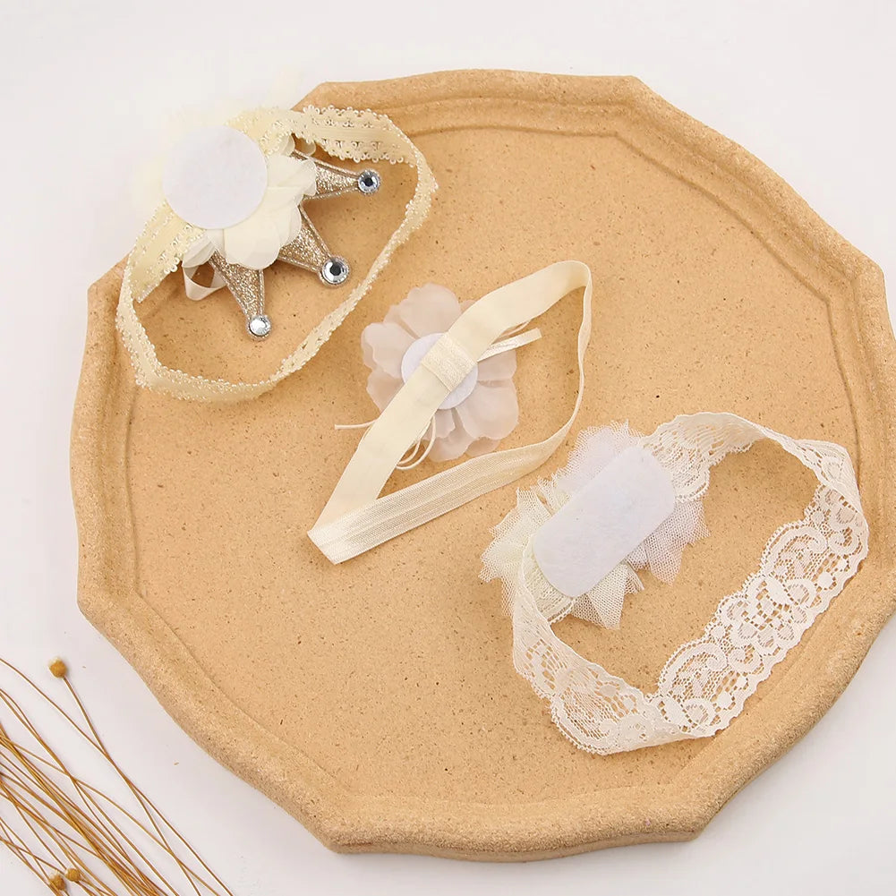 3Pics/Set Korean Crown Headband for Girls Newborn Baby Photography Props Anti-Bacterial Hairbands Wholesale for Spring Season