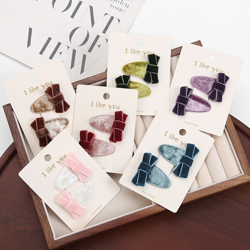 Mini Velvet Bow Snap Hair Clips for Kids — Pack of 2