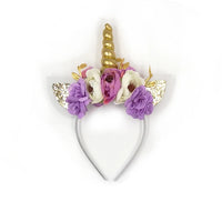 Gold Unicorn Horn Headband Floral Crown Hair Band for Kids Baby Girl Hair Accessory Photo Prop