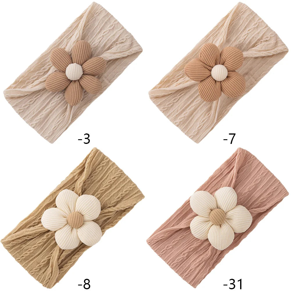 Baby Girls Elastics Headwraps Soft Nylon Latte Flower Cable Knit Headbands Bow Knot Daisy Hairbands for Toddlers