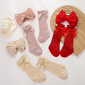 3Pcs/Set Solid Color Hair Bow Baby Headbands Lace Cotton Bows Long Knee Lace Eyelet Socks Set for Baby Girls 0-12M