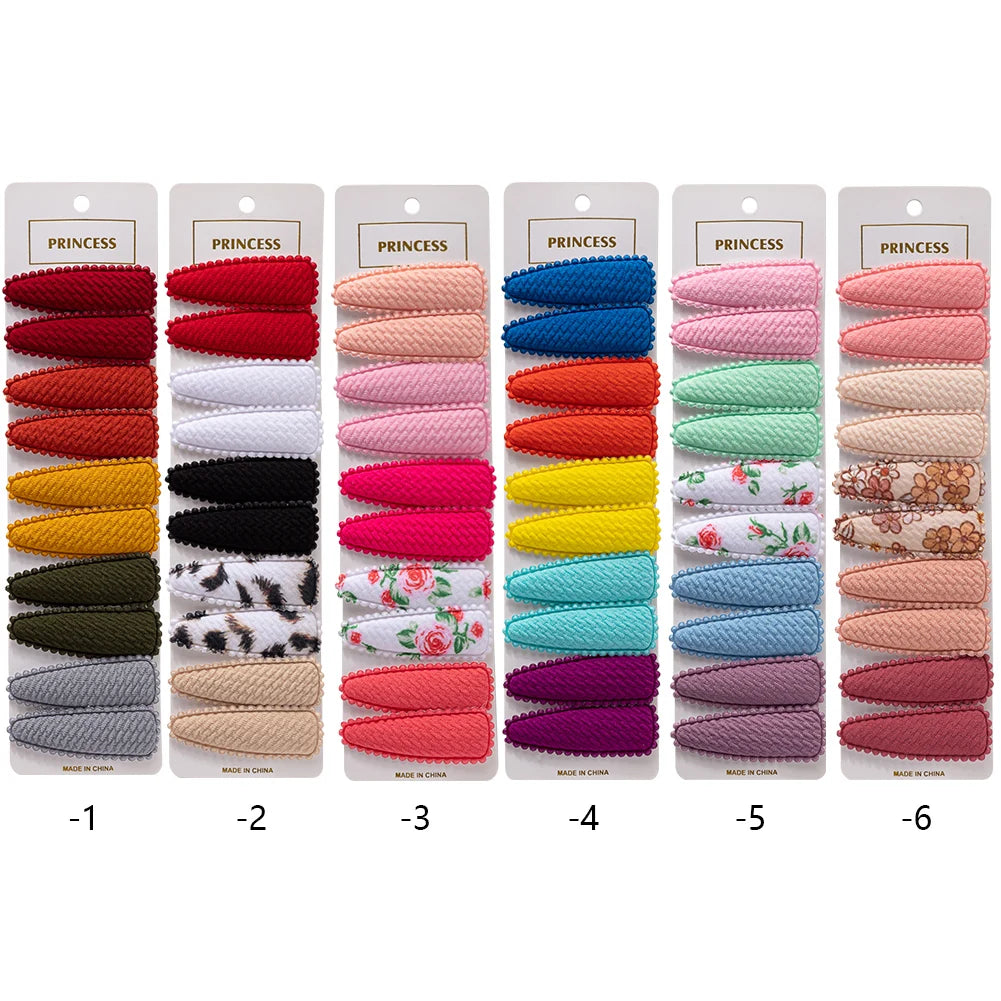 10Pcs/Set Baby Girls Floral Solid With Printed Color Bullet Hair Snap Clips Handmade Hair Clips Hairpins Hair Accessories