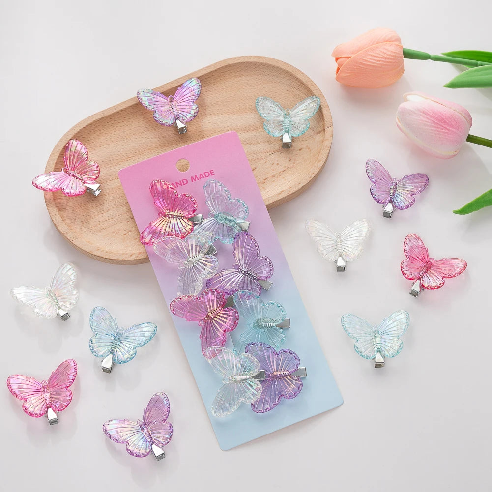 8Pcs/Set Transparent Butterfly Children's Hair Clips Little Girl Bang Hairpin Mini Resin Braided Hairgrips Baby Barrettes