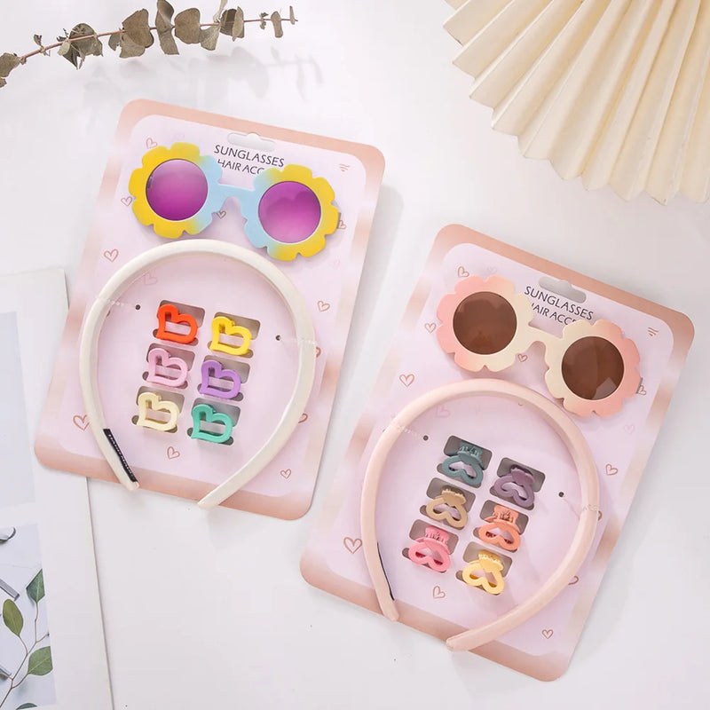 Tie Dye Rainbow Resin Sunglasses Headband Mini Heart Hair Claws Hair Accessories Set for Kids Headwear Wholesale
