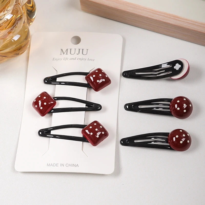 Red & Black Dripping Oil Hair Clips – Star, Heart & Butterfly Hairpins (3-Piece Set)