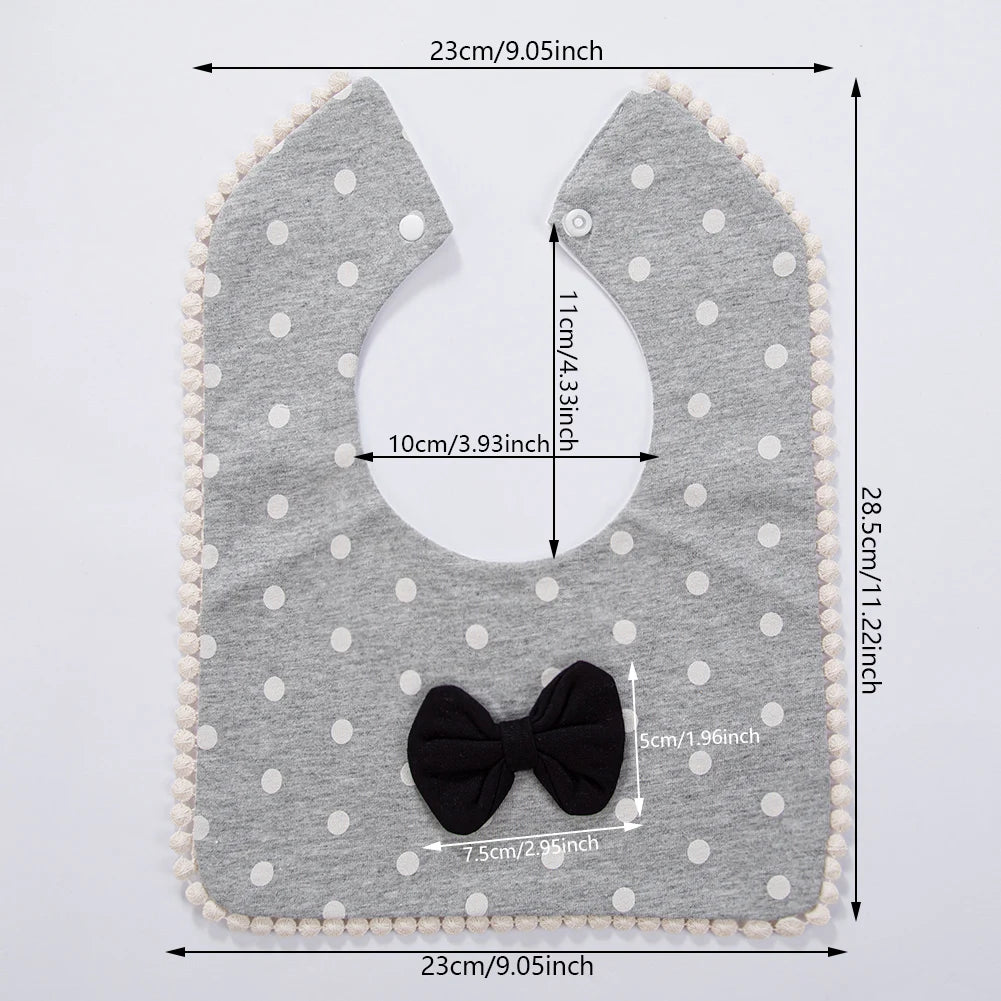Unisex Baby Drool Bib with Bow Tie — Cotton, Dots & Hearts Print