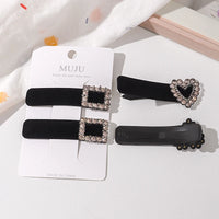 Black Velvet Rhinestone Star BB Hair Clips – Luxe Side Fringe Hairpins (2-Pack)