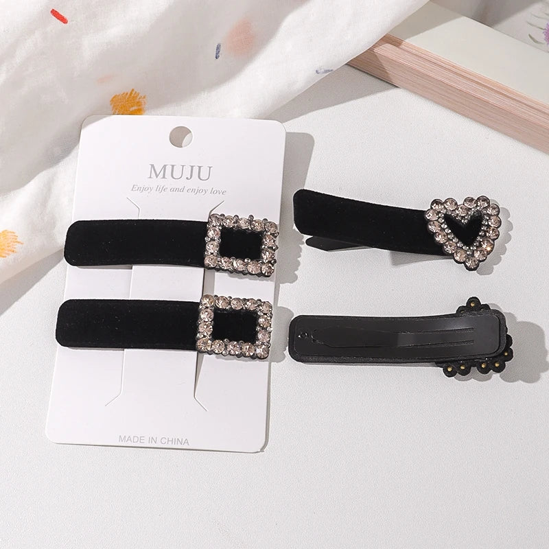 Black Velvet Rhinestone Star BB Hair Clips – Luxe Side Fringe Hairpins (2-Pack)