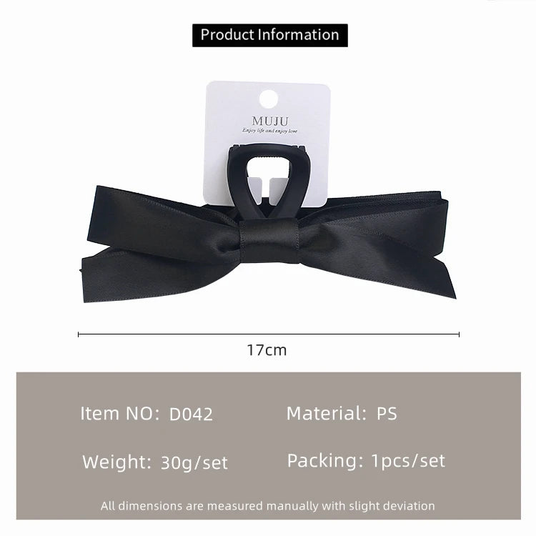 17cm Hepburn Style Black Bow Hair Claw Female Large Size Hair Clip Back Head  Hair Claw Clip for Women