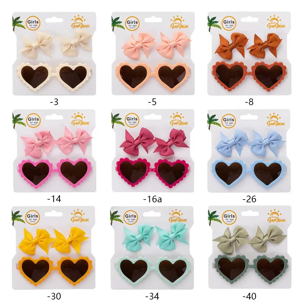 2025 New 3-Piece Photography Accessories Sweet Solid Resin Glasses Ribbon Hair Clip Set with Heart Shaped Sunglasses