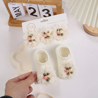 Nylon Princess Luxury Florals Baby Headband Socks Knitted Dress Set Anti-Slip Cotton Accessories Breathable Spring