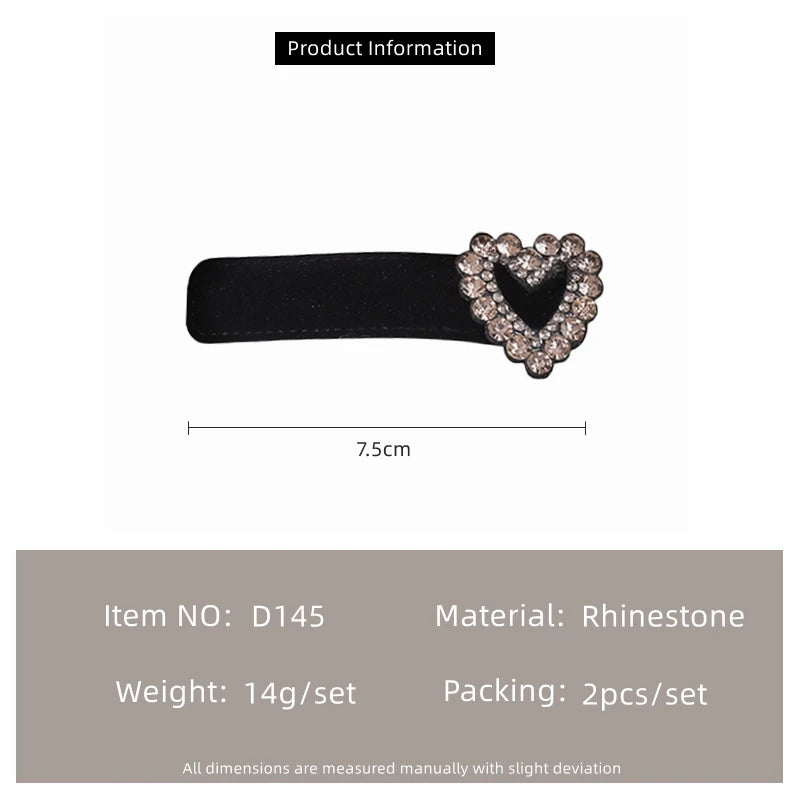 Black Velvet Rhinestone Star BB Hair Clips – Luxe Side Fringe Hairpins (2-Pack)