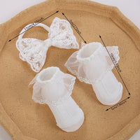 White Christening Lace Headband & Ruffle Socks Set — 3 Piece