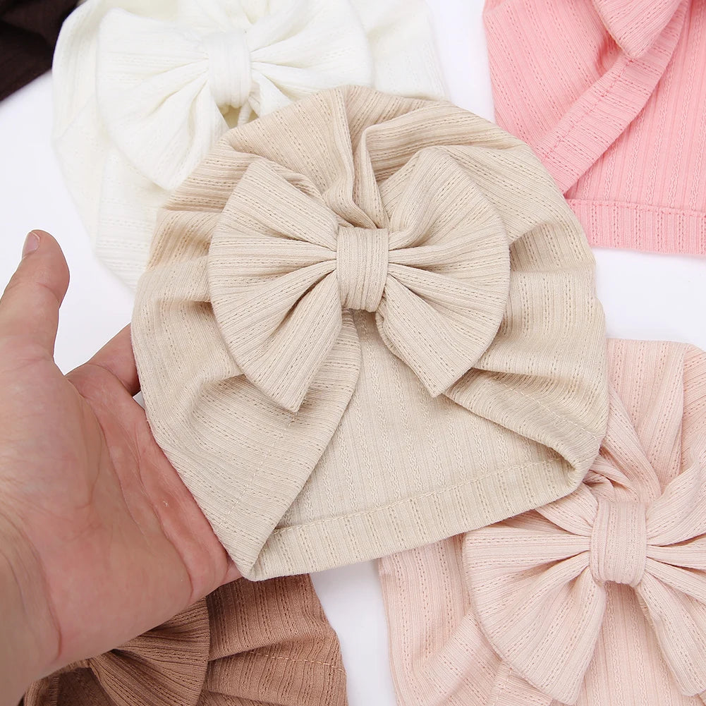 Baby Turban Bow Beanie Hat — Soft Cotton, 0–3Y