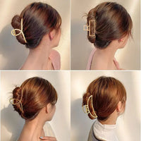 Korean Gold Alloy Hair Claw Clips for Women – Temperament Pastel Rectangle Claws (10–11cm)
