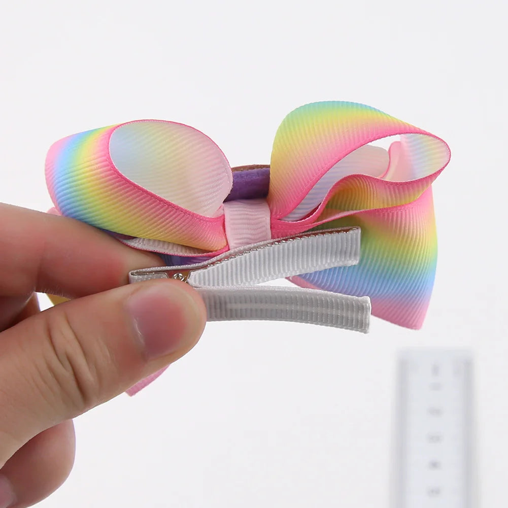 Spring/Summer Fancy Rainbow Hair Bows Hairclips Toddler Girls Cute Ribbon Hairclips Boutique DIY Baby Girl Hair Accessories
