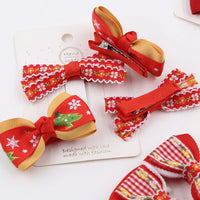 2PCS Christmas Hairgrips New Year Red Hair Bows Clips Set Ribbon Snowflake Little Girls Resin Hairpins
